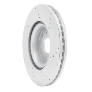 Audi Q5 Brake Rotor (1) - Front Left - R1 Concepts - Drilled & Slotted - Silver - `12-`20